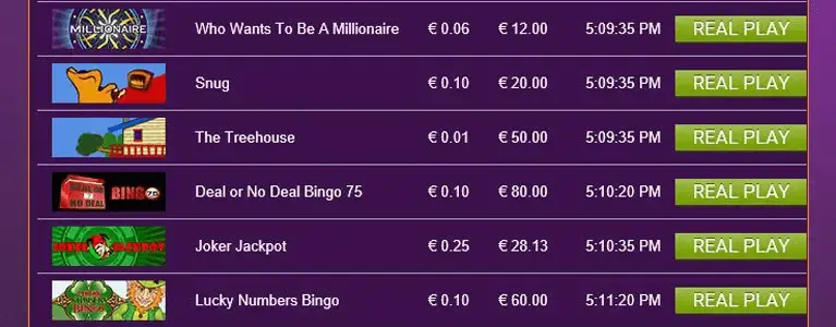 Bingo Lobby mit Übersicht bei Ladbrokes Bingo