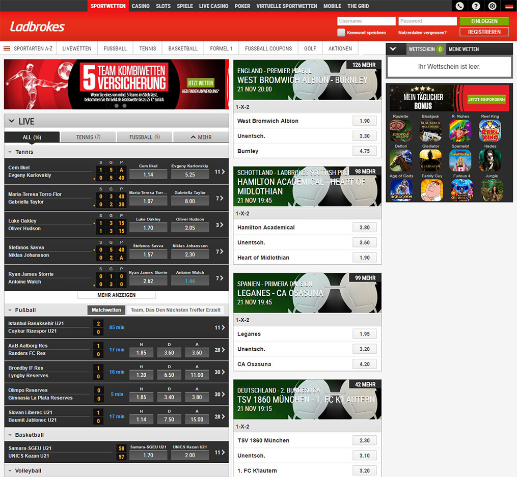 Ladbrokes Sportwetten Angebot