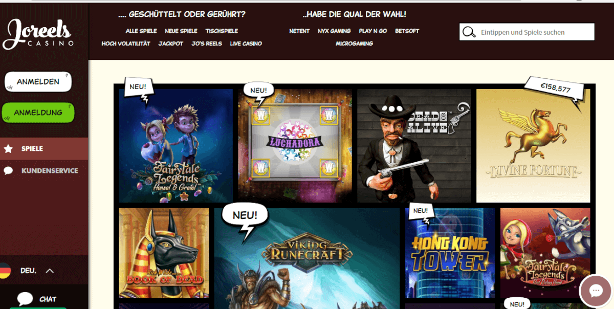 Joreels Casino Spiele Angebot