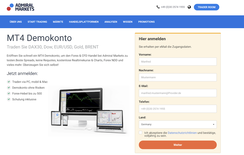 Demokonto für ETH-Handel 