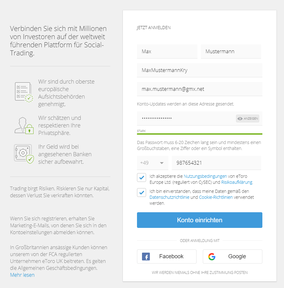 eToro Registrierung online