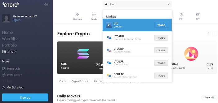 eToro Litecoins Trade