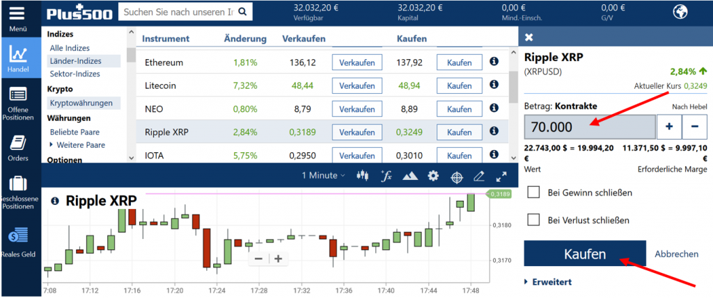 Ripple kaufen bei Plus500