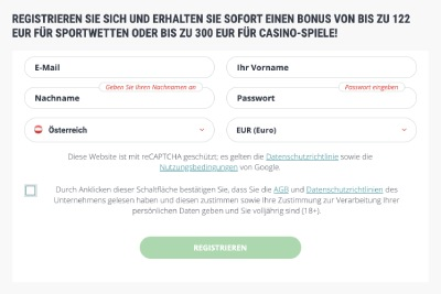 22BET Registrierung