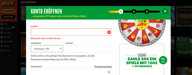 Rizk Casino Registrierung